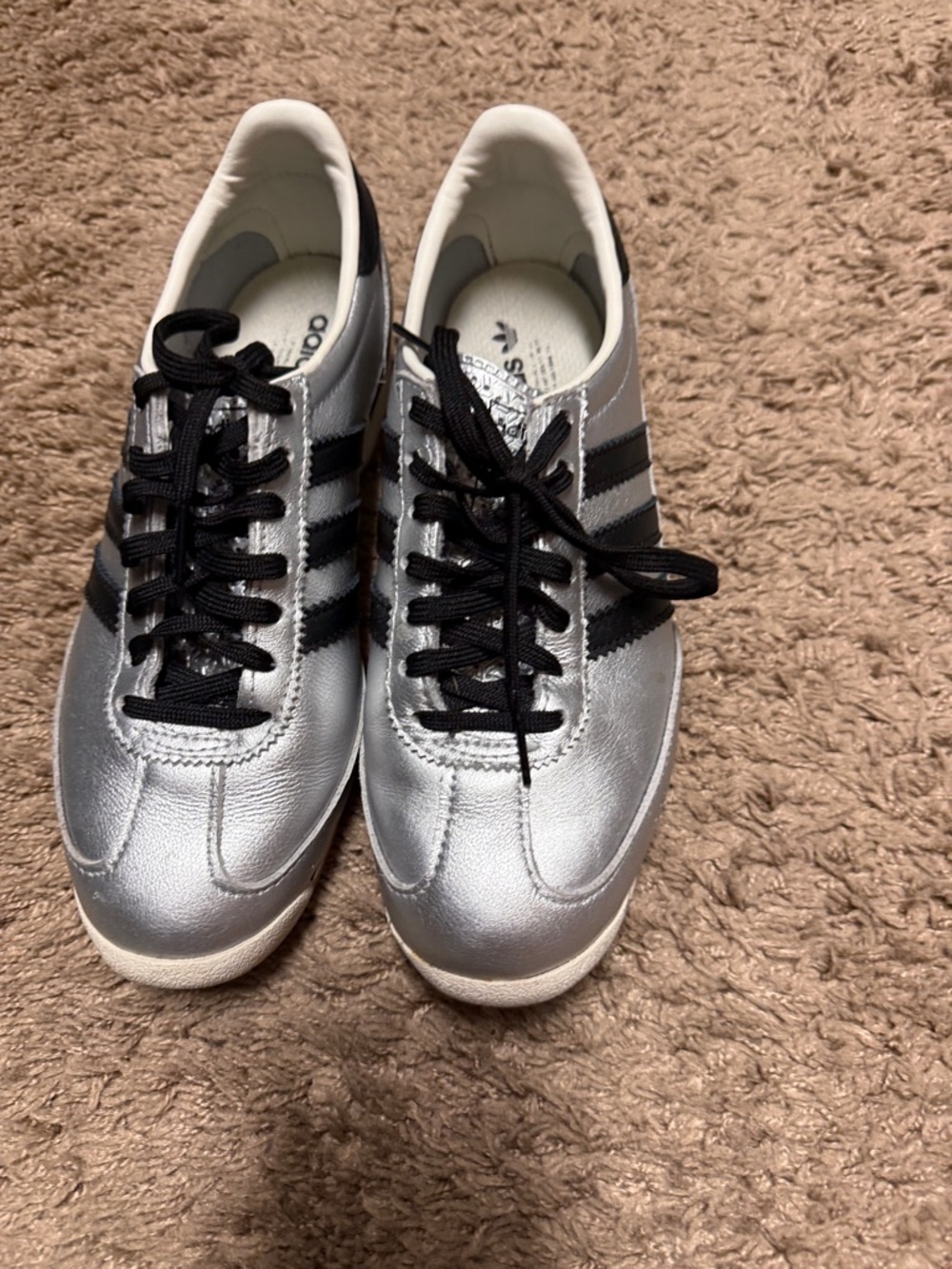 Adidas Women's Silver Samba Sneakers with Black Stripes